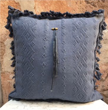 Cojín Oaxaca, Telar de cintura, Color Azul-gris, 50x50 cms